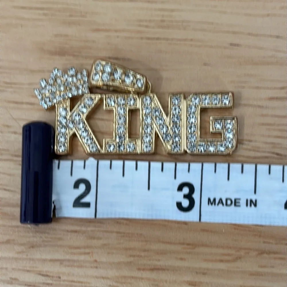 KING Charm gold color rhinestone encrusted KING with Crown necklace charm